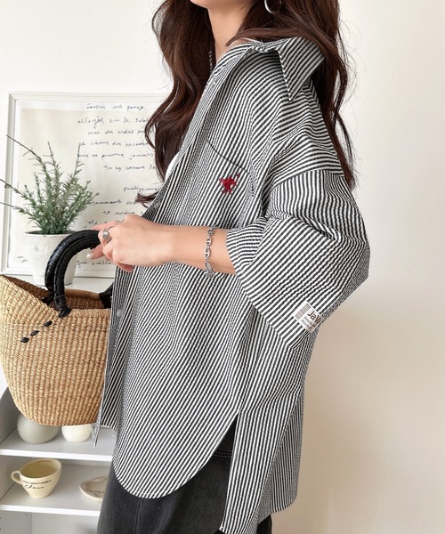 Java(ジャバ)の「《JaVaジャバコラボ》ベーシックに、垢抜けを。胸ポケット刺繍サッカーチェックシャツ(半袖)(シャツ/ブラウス・レディース・ブラック/ブラック系1/グリーン/ネイビー/ブルー・MEDIUM/SMALL/X-LARGE/LARGE)」の19枚目の写真
