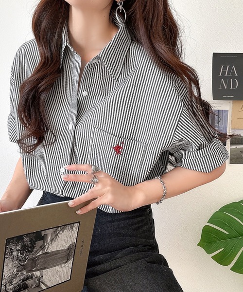 Java(ジャバ)の「《JaVaジャバコラボ》ベーシックに、垢抜けを。胸ポケット刺繍サッカーチェックシャツ(半袖)(シャツ/ブラウス・レディース・ブラック/ブラック系1/グリーン/ネイビー/ブルー・MEDIUM/SMALL/X-LARGE/LARGE)」の17枚目の写真