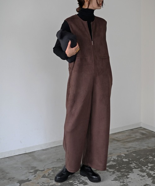 セール】エコスウェードフロントジップオールインワン（つなぎ