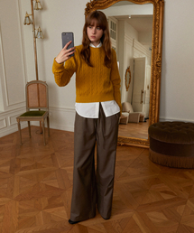 CABLE ROUND CROP KNIT_YELLOW