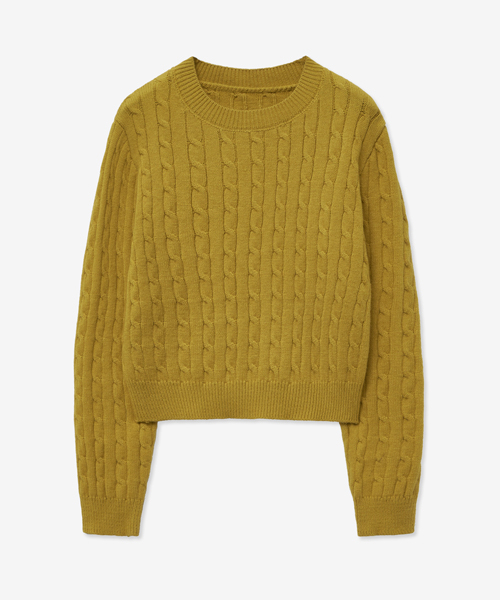 LADY VOLUME(レディーボリューム)の「CABLE ROUND CROP KNIT_YELLOW(ニット/セーター・レディース・その他・MEDIUM/SMALL)」の2枚目の写真