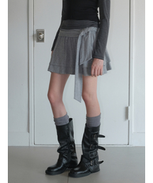 Knotted Frill Mini Skirt, Melange Grey