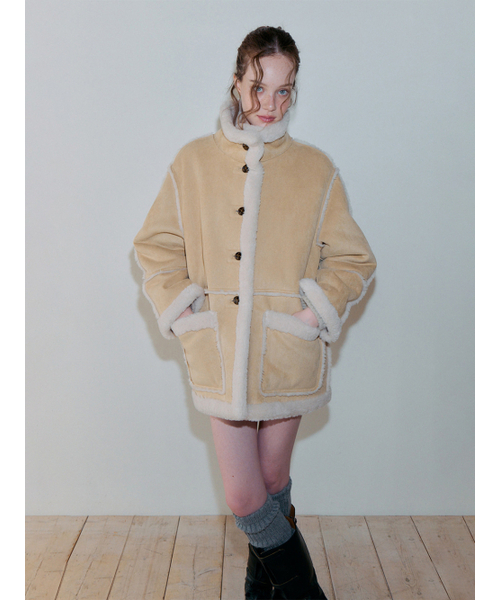 ETMON(エトモン)の「Suede Button Mustang Coat, Light Beige(ムートンコート・レディース・その他・F)」の9枚目の写真