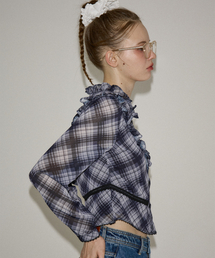 SALON DE YOHN（サロンドヨーン）の「Ruffle Check Blouse_ Black（シャツ/ブラウス）」