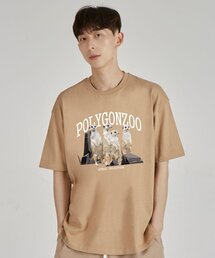 ポリゴンミアキャット ラウンドネック 15番手 綿 半袖Tシャツ_ベージュ