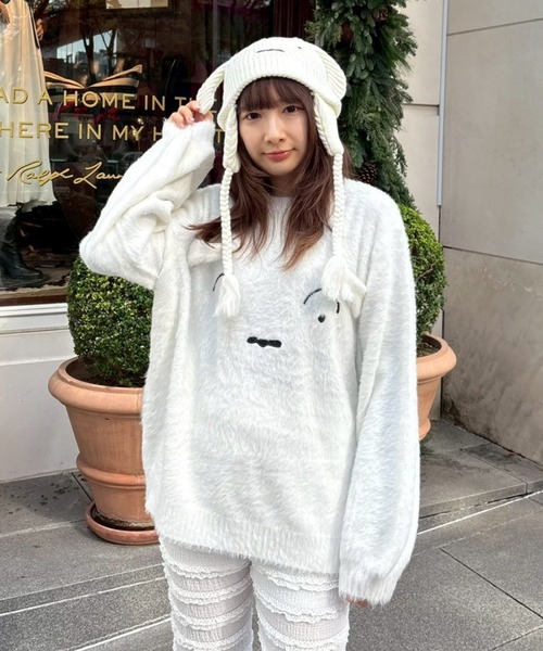 Candy Stripper（キャンディストリッパー）の「【クレヨンしんちゃん】ふわふわ フェイス ニット（ニット/セーター・レディース・オフホワイト/ベージュ/ピンク・FREE）」の12枚目の写真