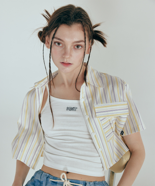 KINETICLO(キネティクロ)の「ストライプクロップ半袖シャツ(ラベンダー)(シャツ/ブラウス・レディース・その他・ONE)」の4枚目の写真