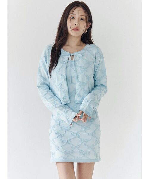 CALNAMUR（カルナムール）の「リボンジャガードキャミワンピース（ワンピース・レディース・ライトブルー/ピンク/アイボリー・FREE）」の3枚目の写真