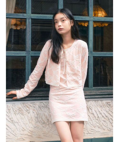 CALNAMUR（カルナムール）の「リボンジャガードキャミワンピース（ワンピース・レディース・ライトブルー/ピンク/アイボリー・FREE）」の4枚目の写真