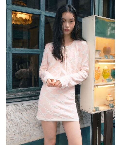 CALNAMUR（カルナムール）の「リボンジャガードキャミワンピース（ワンピース・レディース・ライトブルー/ピンク/アイボリー・FREE）」の5枚目の写真