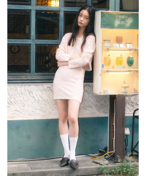 CALNAMUR（カルナムール）の「リボンジャガードキャミワンピース（ワンピース・レディース・ライトブルー/ピンク/アイボリー・FREE）」の6枚目の写真