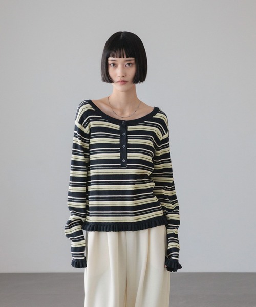 LOWRYS FARM（ローリーズファーム）の「マルチボーダーフリルタイトＬＳ　642942（ニット/セーター・レディース・アイボリー/ブラウン/ネイビー/ホワイト/グレー・FREE）」の20枚目の写真