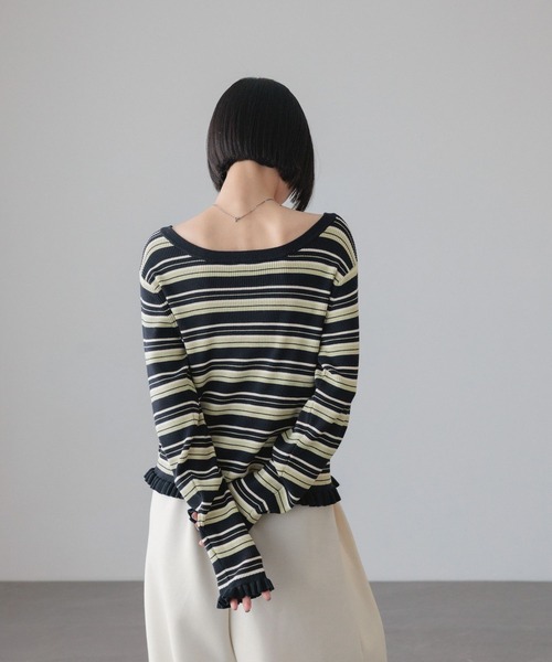 LOWRYS FARM（ローリーズファーム）の「マルチボーダーフリルタイトＬＳ　642942（ニット/セーター・レディース・アイボリー/ブラウン/ネイビー/ホワイト/グレー・FREE）」の19枚目の写真