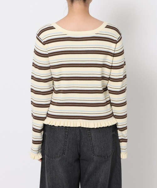 LOWRYS FARM（ローリーズファーム）の「マルチボーダーフリルタイトＬＳ　642942（ニット/セーター・レディース・アイボリー/ブラウン/ネイビー/ホワイト/グレー・FREE）」の15枚目の写真