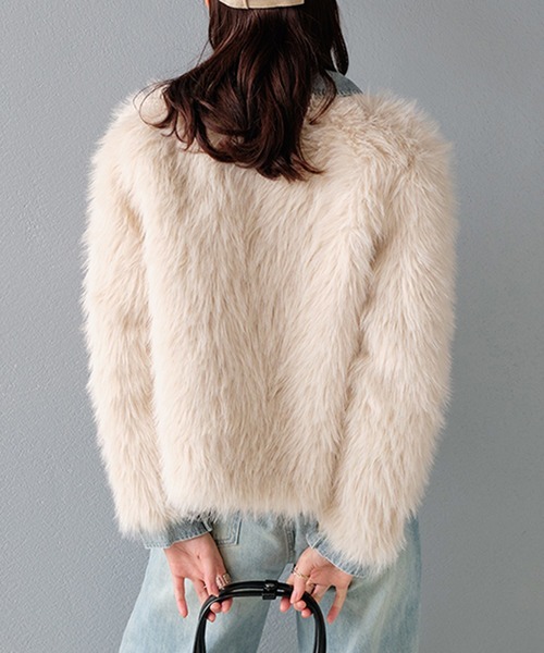 STYLEBLOCK（スタイルブロック）の「デニム切り替えフェイクファージャケット（デニムジャケット・レディース・グレー/ベージュ・FREE）」の3枚目の写真