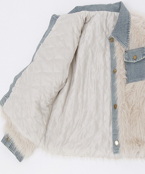 STYLEBLOCK（スタイルブロック）の「デニム切り替えフェイクファージャケット（デニムジャケット・レディース・グレー/ベージュ・FREE）」の5枚目の写真