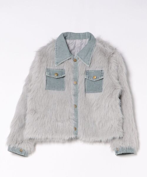 STYLEBLOCK（スタイルブロック）の「デニム切り替えフェイクファージャケット（デニムジャケット・レディース・グレー/ベージュ・FREE）」の8枚目の写真