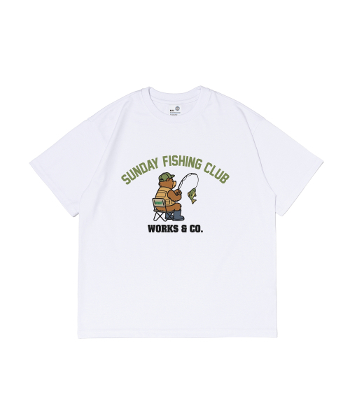 WORKS & CO.(ワークス アンド コー)の「フィシングクラブアンドベアーズ 半袖Tシャツ (ホワイト)(Tシャツ/カットソー・レディース・その他・M/L/2XL/XL)」の1枚目の写真
