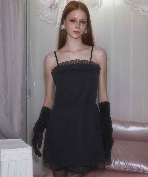 Pleats Layered Mini Dress [Black]
