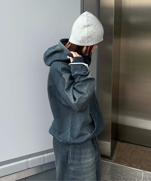 sedacle(セダクル)の「【26SS】デニムプリント加工ジップパーカー(パーカー・メンズ・インディゴブルー・MEDIUM/LARGE/SMALL)」の2枚目の写真