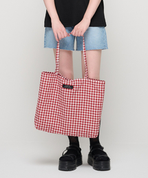 ROIDESROIS（ロワデロワ）の「コットンギンガムチェックショルダーバッグ（レッド）（エコバッグ/サブバッグ）」