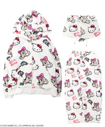 Salong hameu（サロン ハミュー）の「GALFY（ガルフィー）ラブリーふわもこ3ピースSET UP/コラボ 総柄シャギーフリース 3点セットアップ/ジップパーカー＆ショートパンツ&ロングパンツ（ルームウェア/パジャマ）」