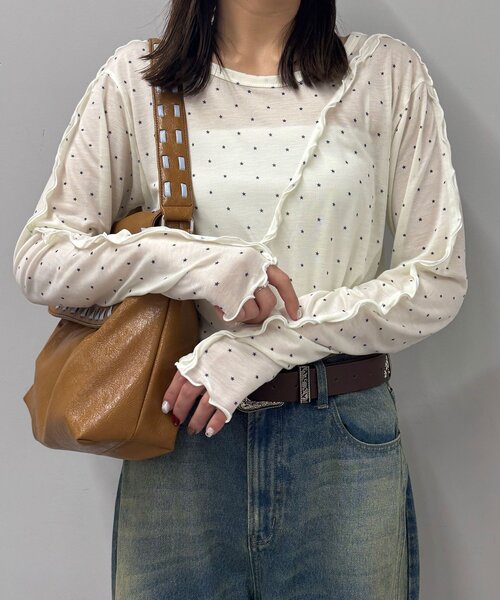 CIAOPANIC（チャオパニック）の「（無地/星柄）メローデザインシアートップス（Tシャツ/カットソー・レディース・ネイビー/グレー/オフホワイト/イエロー/イエロー系その他/グレー系その他・ONE SIZE）」の16枚目の写真