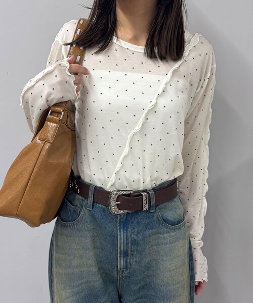 CIAOPANIC（チャオパニック）の「（無地/星柄）メローデザインシアートップス（Tシャツ/カットソー・レディース・ネイビー/グレー/オフホワイト/イエロー/イエロー系その他/グレー系その他・ONE SIZE）」の17枚目の写真