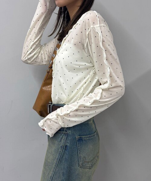 CIAOPANIC（チャオパニック）の「（無地/星柄）メローデザインシアートップス（Tシャツ/カットソー・レディース・ネイビー/グレー/オフホワイト/イエロー/イエロー系その他/グレー系その他・ONE SIZE）」の18枚目の写真