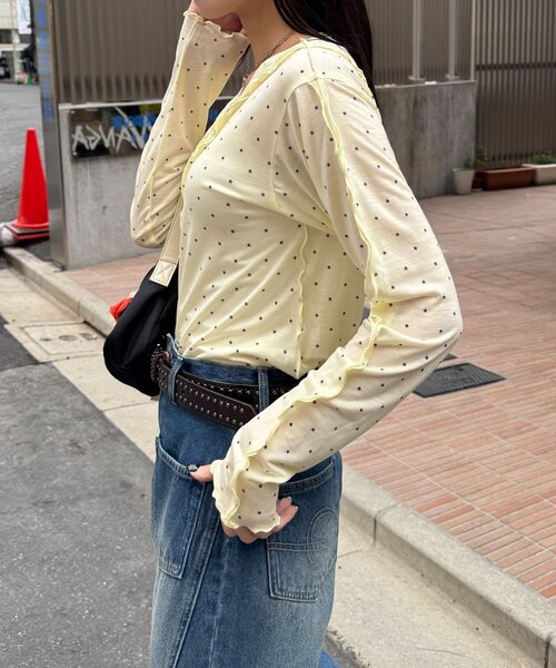 CIAOPANIC（チャオパニック）の「（無地/星柄）メローデザインシアートップス（Tシャツ/カットソー・レディース・ネイビー/グレー/オフホワイト/イエロー/イエロー系その他/グレー系その他・ONE SIZE）」の10枚目の写真