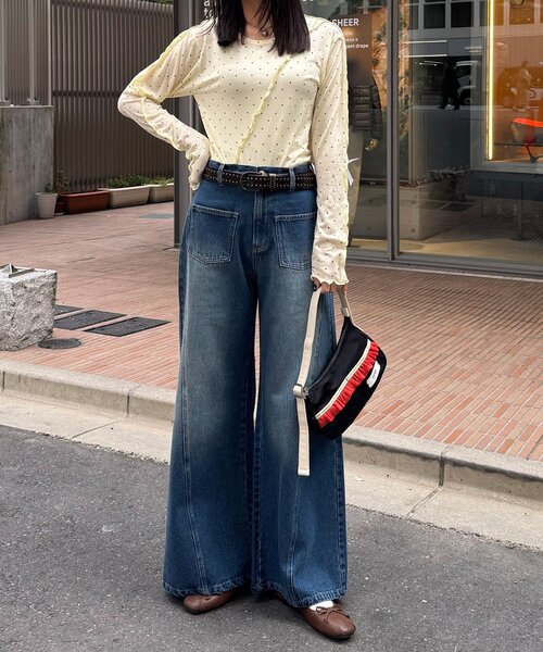 CIAOPANIC（チャオパニック）の「（無地/星柄）メローデザインシアートップス（Tシャツ/カットソー・レディース・ネイビー/グレー/オフホワイト/イエロー/イエロー系その他/グレー系その他・ONE SIZE）」の12枚目の写真