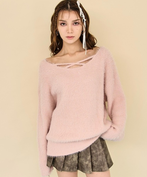 ANAP（アナップ）の「2wayクロス シャギー ニット（ニット/セーター・レディース・アイボリー/ブラック/ライトピンク・F）」の3枚目の写真