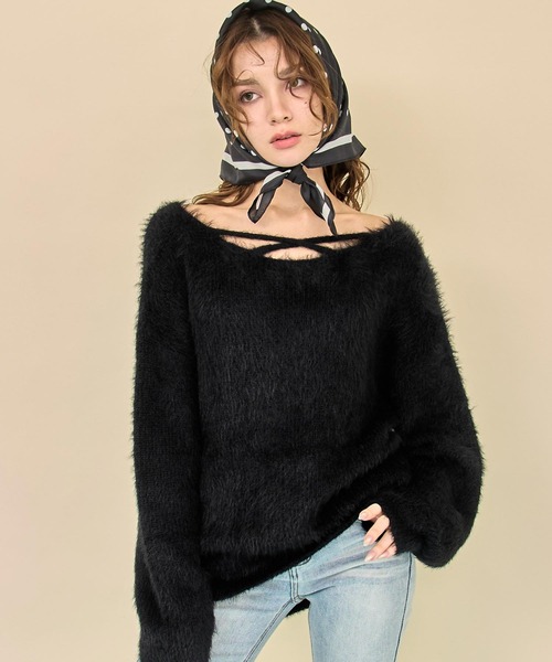 ANAP（アナップ）の「2wayクロス シャギー ニット（ニット/セーター・レディース・アイボリー/ブラック/ライトピンク・F）」の8枚目の写真