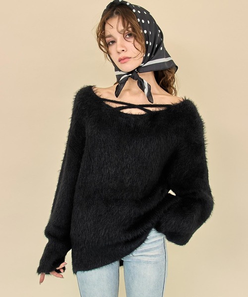 ANAP（アナップ）の「2wayクロス シャギー ニット（ニット/セーター・レディース・アイボリー/ブラック/ライトピンク・F）」の9枚目の写真