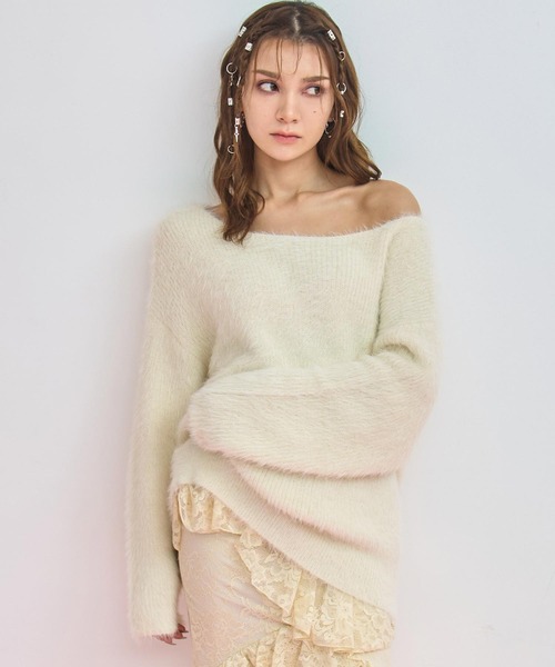 ANAP（アナップ）の「2wayクロス シャギー ニット（ニット/セーター・レディース・アイボリー/ブラック/ライトピンク・F）」の5枚目の写真