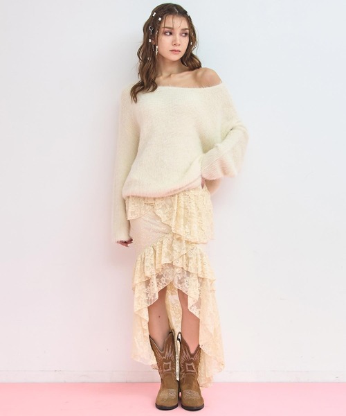 ANAP（アナップ）の「2wayクロス シャギー ニット（ニット/セーター・レディース・アイボリー/ブラック/ライトピンク・F）」の7枚目の写真