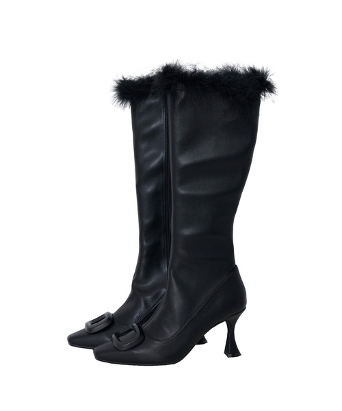 Rose Muse(ロゼミューズ)の「Fur attach stretch long boots(ブーツ・レディース・ブラック・LARGE/MEDIUM/SMALL)」の3枚目の写真