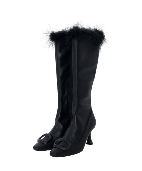 Rose Muse(ロゼミューズ)の「Fur attach stretch long boots(ブーツ・レディース・ブラック・LARGE/MEDIUM/SMALL)」の4枚目の写真