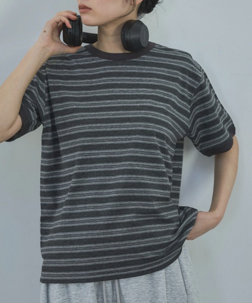 feepur（フェピュール）の「マルチボーダーオーバーリンガーTee（Tシャツ/カットソー・レディース・モカ/チャコールグレー・MEDIUM）」の9枚目の写真