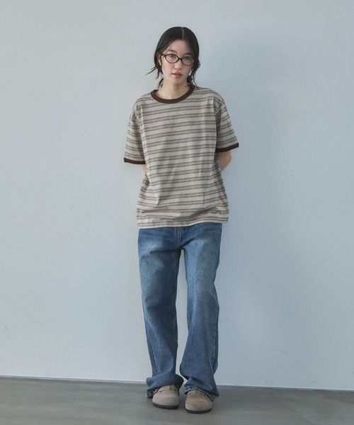 feepur（フェピュール）の「マルチボーダーオーバーリンガーTee（Tシャツ/カットソー・レディース・モカ/チャコールグレー・MEDIUM）」の18枚目の写真