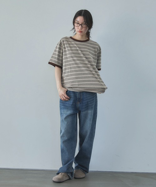 feepur（フェピュール）の「マルチボーダーオーバーリンガーTee（Tシャツ/カットソー・レディース・モカ/チャコールグレー・MEDIUM）」の20枚目の写真