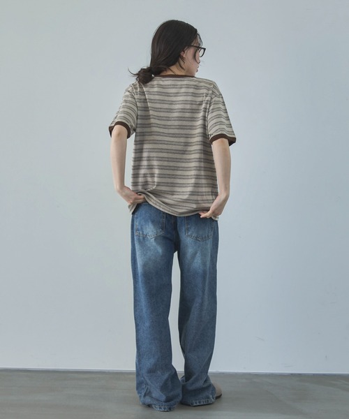 feepur（フェピュール）の「マルチボーダーオーバーリンガーTee（Tシャツ/カットソー・レディース・モカ/チャコールグレー・MEDIUM）」の19枚目の写真