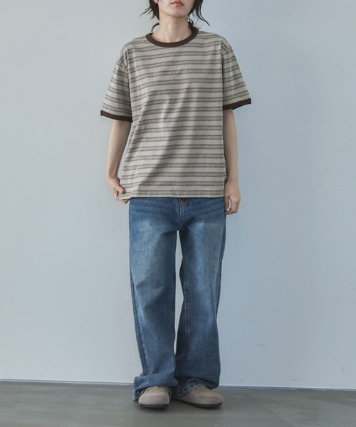 feepur（フェピュール）の「マルチボーダーオーバーリンガーTee（Tシャツ/カットソー・レディース・モカ/チャコールグレー・MEDIUM）」の16枚目の写真