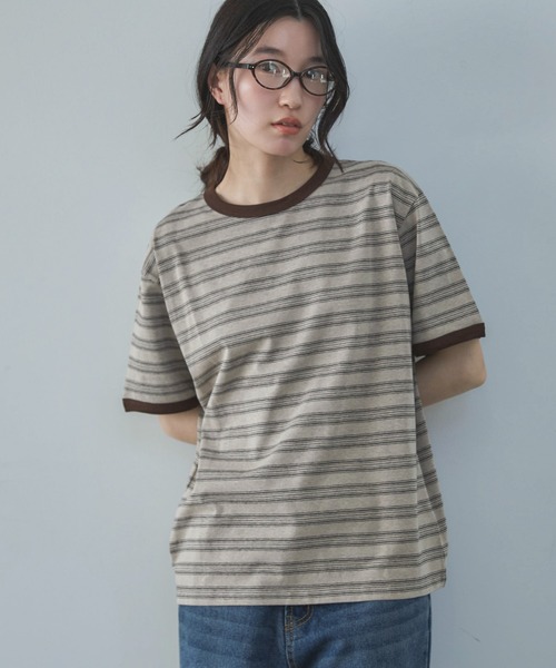 feepur(フェピュール)の「マルチボーダーオーバーリンガーTee(Tシャツ/カットソー・レディース・モカ/チャコールグレー・MEDIUM)」の22枚目の写真