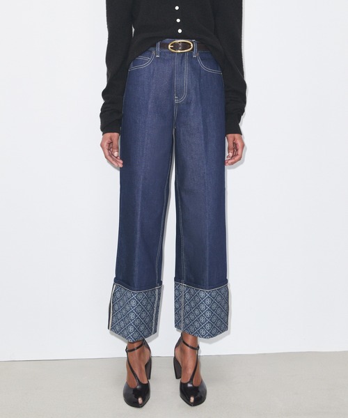 TORY BURCH(トリーバーチ)の「コントラスト カフ ストレートレッグ ジーンズ(デニムパンツ・レディース・インディゴブルー・24inch/25inch/26inch)」の4枚目の写真