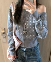 おしゃれスタ（オシャレスタ）の「ドット柄 ニットカーディガン風トップス（ニット/セーター）」
