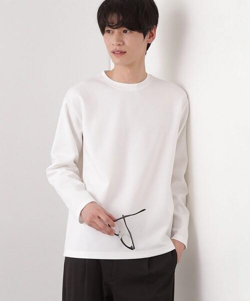 THE SHOP TK (ザ ショップ ティーケー )の「【首元にさりげないアクセント】ステッチダンボールプルオーバー(Tシャツ/カットソー・メンズ・ベビーピンク/オフホワイト/ブラック・02/03/04)」の1枚目の写真