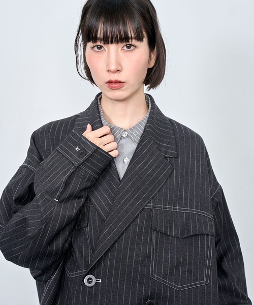 Nora Lily(ノラリリー)の「【Nora Lily】Pin Stripe Easy Double Jacket(テーラードジャケット・メンズ・インディゴブルー/ブラック・FREE)」の3枚目の写真