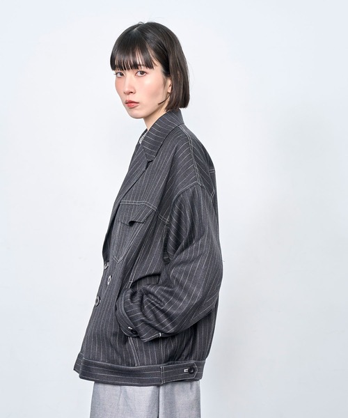 Nora Lily(ノラリリー)の「【Nora Lily】Pin Stripe Easy Double Jacket(テーラードジャケット・メンズ・インディゴブルー/ブラック・FREE)」の4枚目の写真