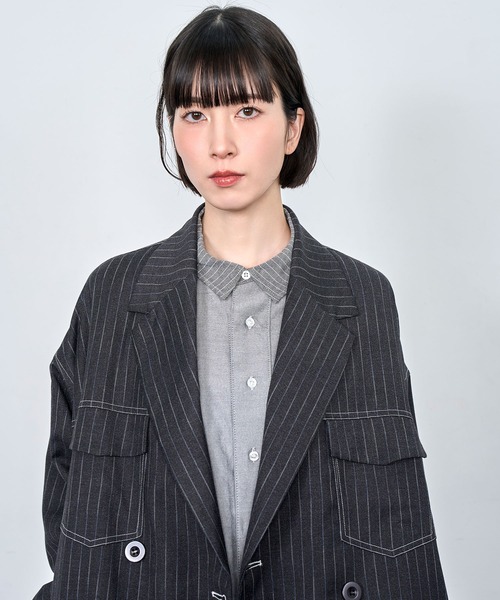 Nora Lily(ノラリリー)の「【Nora Lily】Pin Stripe Easy Double Jacket(テーラードジャケット・メンズ・インディゴブルー/ブラック・FREE)」の7枚目の写真